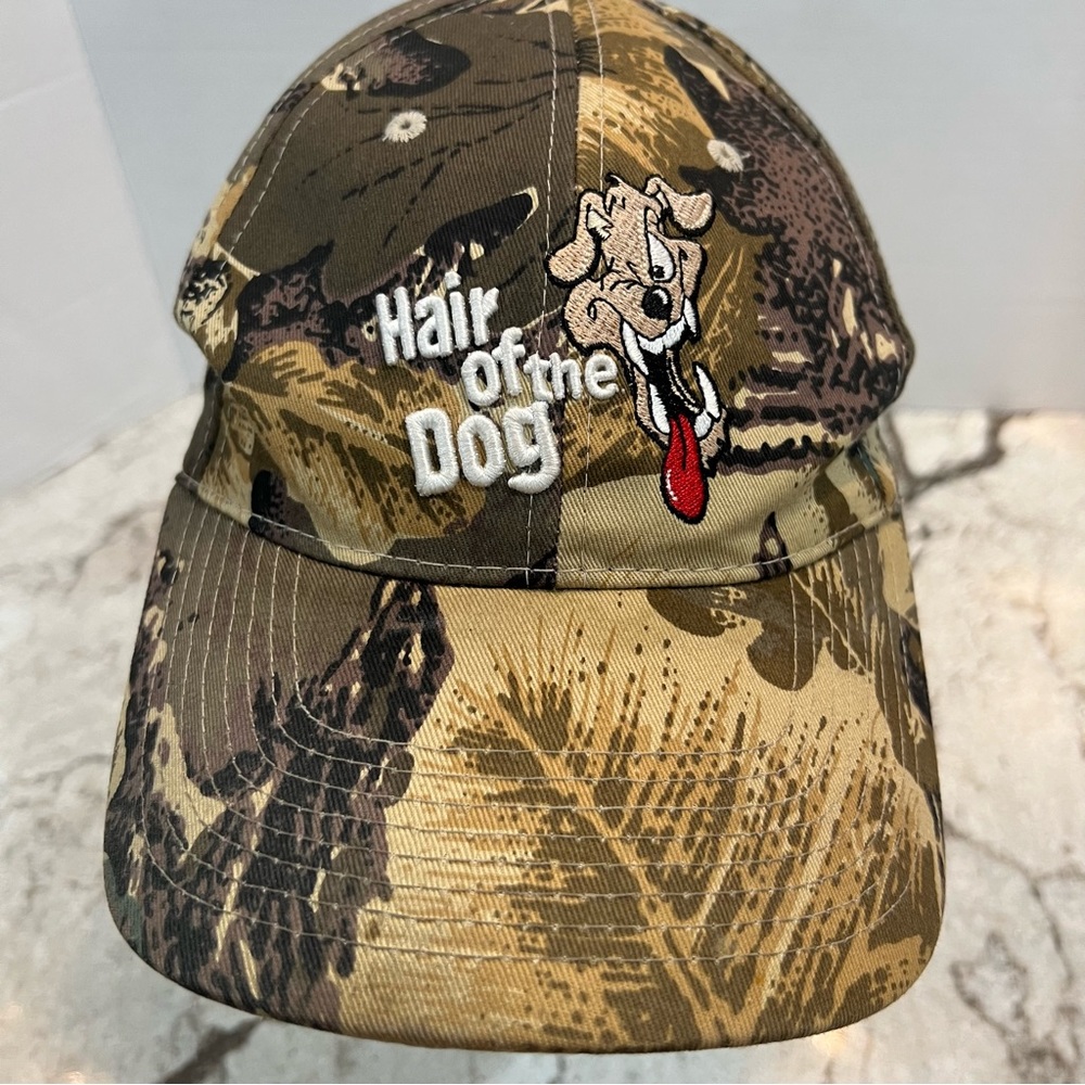 Hair of the Dog Camouflage Ball Cap Hunting Fishing Hat Embroidered Dog & Logo